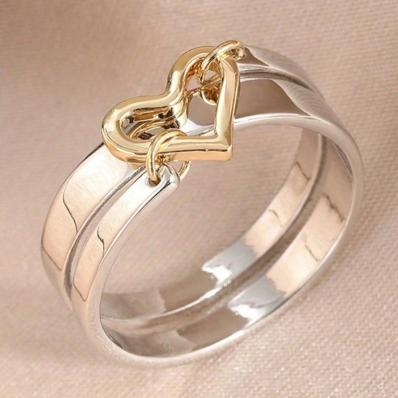 Luxe Two Tone Heart Dainty Ring - Picture 2 of 4